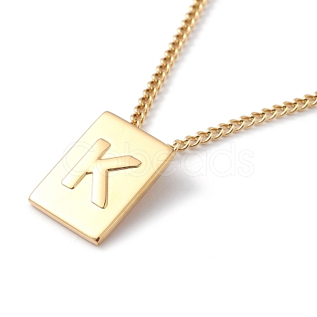 Titanium Steel Initial Letter Rectangle Pendant Necklace for Men Women NJEW-E090-01G-11-1
