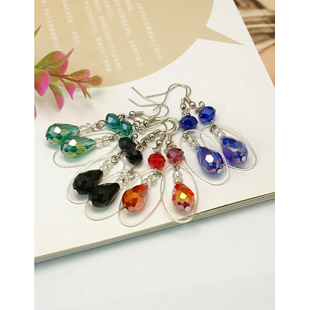 Trendy Glass Teardrop Dangle Earrings EJEW-JE00530-1