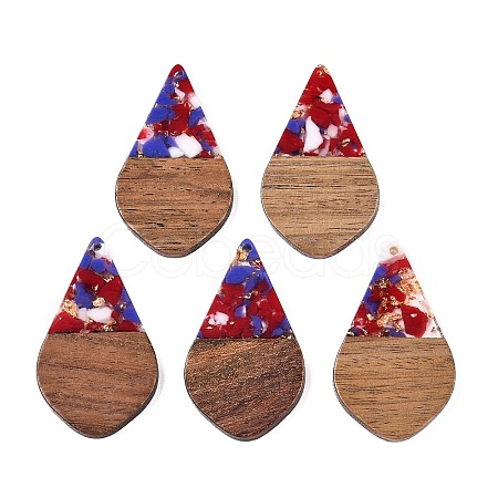 Transparent Resin and Walnut Wood Pendants RESI-T057-06F-1