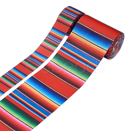 2 Rolls 2 Styles Stripe Pattern Printed Polyester Grosgrain Ribbon OCOR-TA0001-37B-1