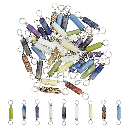 36Pcs 9 Styles Natural Mixed Gemstone Connector Charms PALLOY-AB00132-1