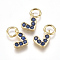 Brass Micro Pave Cubic Zirconia Charms, with Jump Ring, Long-Lasting Plated, Real 18K Gold Plated, Heart, Blue, 6x8x2mm, Hole: 3mm