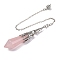 Natural Rose Quartz Pointed Dowsing Pendulum Big Pendants, Lead Free & Cadmium Free, with Platinum Tone Brass Findings, Hexagonal Cone, 265mm, Hole: 2mm