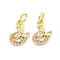 Brass Micro Pave Clear Cubic Zirconia Charms, Duck, Golden, 12.5x10x3mm, Hole: 3mm