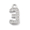 Brass Micro Pave Clear Cubic Zirconia Pendants, Number Charms, Number 3, 13x6x1mm, Hole: 1.5mm