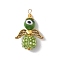 Glass Seed Beads Alloy Pendants, with Evil Eye Lampwork Beads, Angel, Yellow Green, 20x31x10mm, Hole: 1.6mm