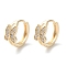 Brass Micro Pave Clear Cubic Zirconia Hoop Earrings, Butterfly, Real 18K Gold Plated, 12.5x6.5x14mm