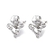 Brass Micro Pave Cubic Zirconia Stud Earring Findings, Flower, Real Platinum Plated, 20x19mm, Hole: 1mm, Pin: 0.8mm