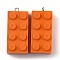 Opaque Acrylic Pendants, with Platinum Iron Loop, Long Rectangle Building Block Charms, Orange, 36x16x11.5mm, Hole: 1.5mm