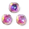 Glass Rhinestone Cabochons, Flat Back & Back Plated, Faceted, Square, Heliotrope, 8x8x4.3mm