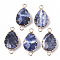 Natural Sodalite Links connectors, with Golden Tone Brass Open Back Settings, Faceted, Teardrop, 26.5~27.5x14x6mm, Hole: 2mm