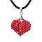 3D Heart Glass Seed Beads Pendant Necklaces, Imitation Leather Cord Necklaces, Red, 17.52 inch(44.5cm)