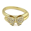 Bowknot Brass Micro Pave Clear Cubic Zirconia Open Cuff Double Rings RJEW-Z046-04G-03-3