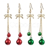 2Pairs 2 Colors Christmas Theme Brass Bell & Bowknot Dangle Earrings EJEW-JE05824-1