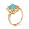 Deep Sky Blue Glass Rectangle Finger Ring with Cubic Zirconia RJEW-J017-VC500-4