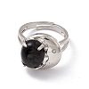 Gemstone Oval with Crescent Adjustable Ring RJEW-P041-02P-3