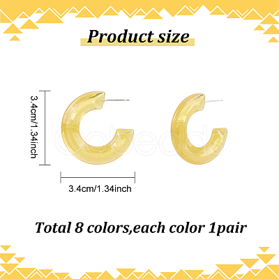 ANATTASOUL 8 Pairs 8 Colors Acrylic Arch Stud Earrings EJEW-AN0003-38-1