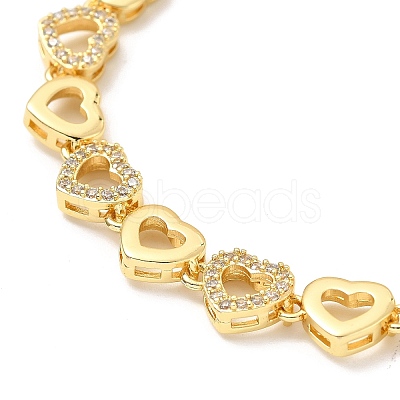 Clear Cubic Zirconia Heart Link Chain Bracelet BJEW-A132-11G-1