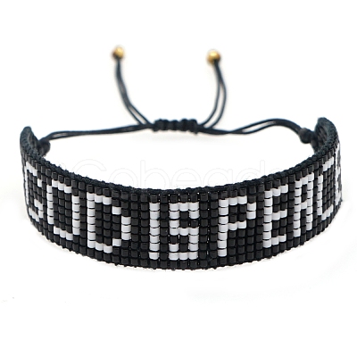 Word GOD IS PEACE Loom Pattern MIYUKI Seed Beads Bracelets for Women BJEW-C011-35-1