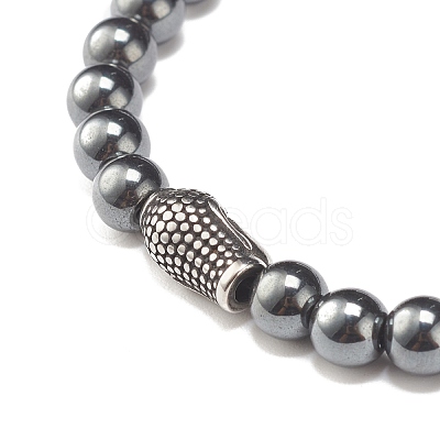 Round Synthetic Noctilucent Stone/Luminous Stone Braided Bead Bracelet with Buddha Head BJEW-JB07640-01-1