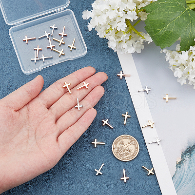 SUPERFINDINGS 24Pcs 3 Color Brass Tiny Cross Charms KK-FH0002-39-1