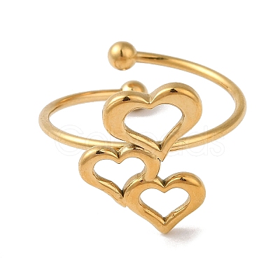 Ion Plating(IP) 304 Stainless Steel Hollow Heart Open Cuff Rings for Women RJEW-M167-03G-1