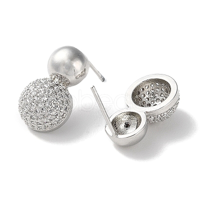 Rack Plating Brass Micro Pave Clear Cubic Zirconia Round Ball Stud Earring EJEW-H099-09P-1