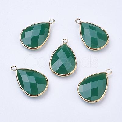 Golden Tone Brass Glass Teardrop Pendants GLAA-M006-A-05G-1