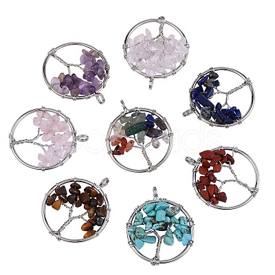 8Pcs 8 Style Mixed Gemstone Pendants G-SZ0001-38-1