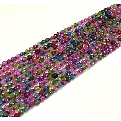 Faceted Natural Agate Round Beads Strands X-G-E318D-4mm-02-1