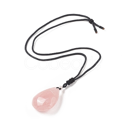 Natural Rose Quartz Pendant Necklace for Women NJEW-C031-01-1