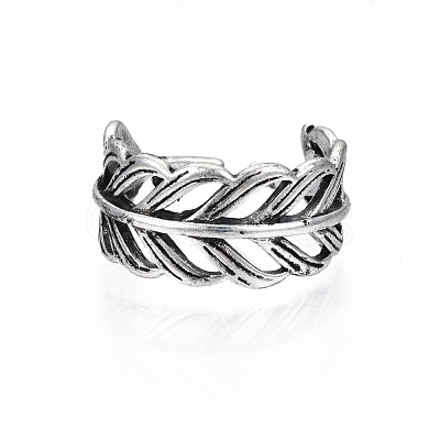 Alloy Leaf Wrap Open Cuff Ring for Women RJEW-T009-30AS-1