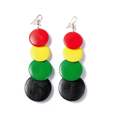 Retro Style Wood Flat Round Beaded Dangle Earrings EJEW-G320-01A-1