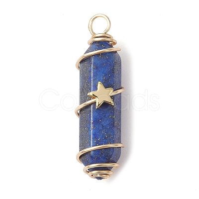 3Pcs 3 Styles Natural Lapis Lazuli Copper Wire Wrapped Pointed Pendants PALLOY-JF02460-03-1