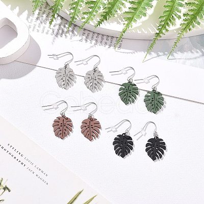 4 Pairs 4 Color Alloy Enamel Tropical Leaf Dangle Earrings EJEW-JE05105-1