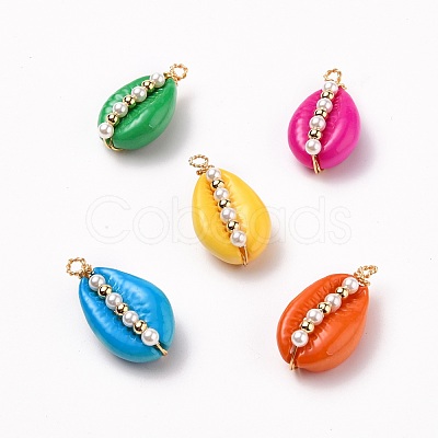 Spray Painted Natural Cowrie Shell Pendants PALLOY-JF00525-1