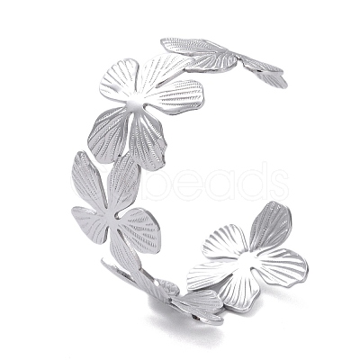 Non-Tarnish Flower 304 Stainless Steel Open Cuff Bangles for Women BJEW-M313-05P-1