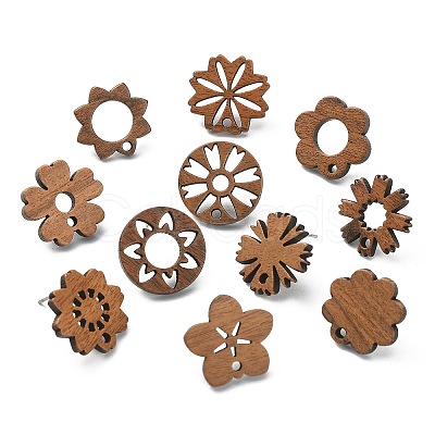 22Pcs 11 Styles Walnut Wood Stud Earring Findings MAK-CJ0001-17-1