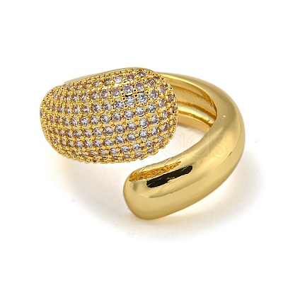 Teardrop Brass Micro Pave Cubic Zirconia Open Cuff Rings for Women RJEW-Z050-13G-1