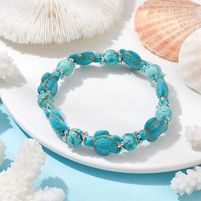 Synthetic Turquoise Tortoise Beaded Stretch Bracelets BJEW-TA00455-01-1