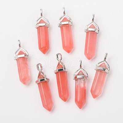 Cherry Quartz Glass Pointed Pendants G-F295-03E-1