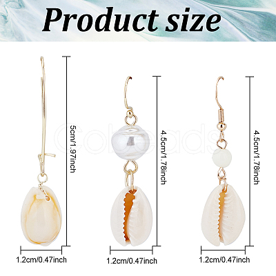 ANATTASOUL 3 Pairs 3 Style Narural Shell Dangle Earrings EJEW-AN0001-70-1