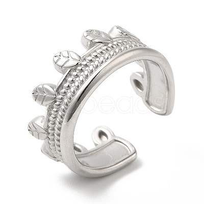 Non-Tarnish 304 Stainless Steel Leaf Open Cuff Ring for Women RJEW-I098-14P-1