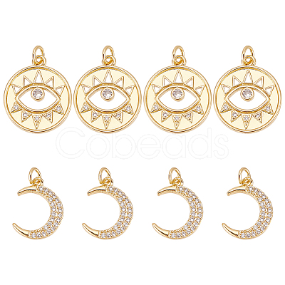 BENECREAT 8Pcs 2 Style Rack Plating Brass Micro Pave Cubic Zirconia Pendants KK-BC0011-96-1