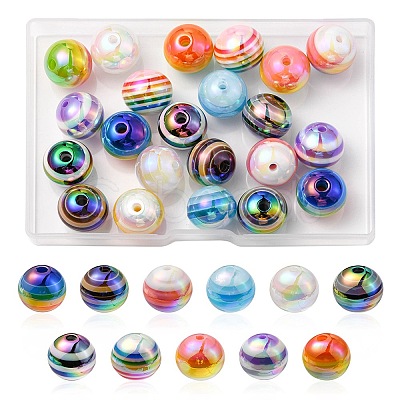 22Pcs 11 Colors Stripe Resin Beads RESI-YW0001-32-1