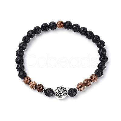 Natural Lava Rock Beads Stretch Bracelets BJEW-JB03395-01-1