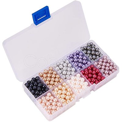 10 Color Eco-Friendly Pearlized Round Glass Pearl Beads HY-PH0010-03-1