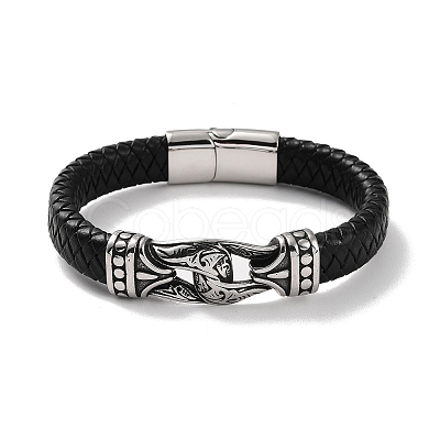 Men's Braided Black PU Leather Cord Bracelets BJEW-K243-35AS-1