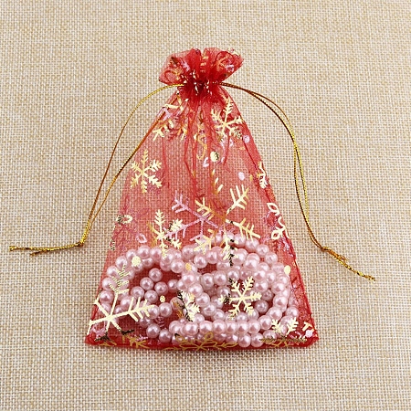 Christmas Printed Organza Drawstring Bags XMAS-PW0001-233C-01-1