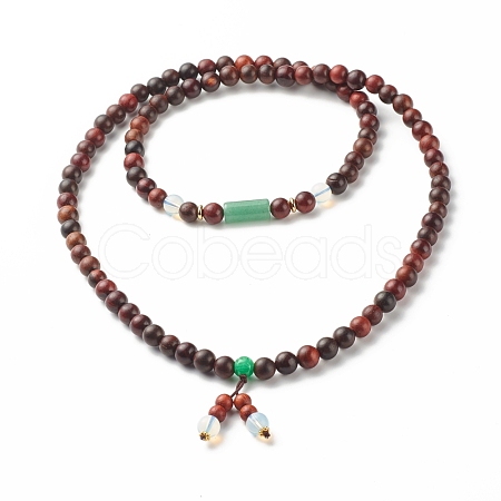 Natural Stone Wood 108 Beads Prayer Mala Necklace NJEW-JN03755-1